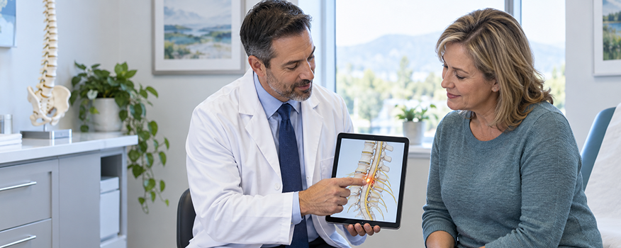 Tampa pain management physician explaining a nerve block for chronic pain