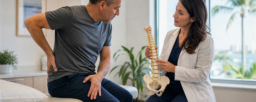 Pain management doctor discussing non-surgical sciatica treatment in Tampa